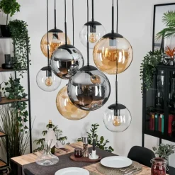 hofstein Gastor Suspension, Boule lumineuse, Suspension Ambre, Clair, Fumé, 8 lumières