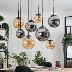 hofstein Gastor Suspension, Boule lumineuse, Suspension Ambre, Fumé, 8 lumières