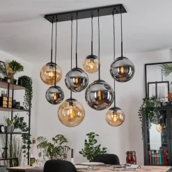 hofstein Gastor Suspension, Boule lumineuse, Suspension Ambre, Fumé, 8 lumières