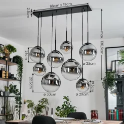 hofstein Gastor Suspension, Boule lumineuse, Suspension Clair, Fumé, 8 lumières