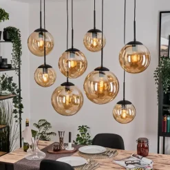 hofstein Gastor Suspension, Boule lumineuse, Suspension Ambre, 8 lumières