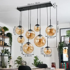 hofstein Gastor Suspension, Boule lumineuse, Suspension Ambre, 8 lumières