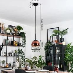 hofstein Gastor Suspension, Boule lumineuse, Suspension Clair, Cuivré, 1 lumière