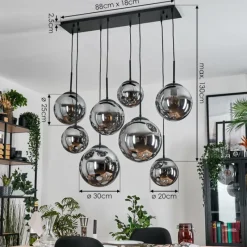 hofstein Gastor Suspension, Boule lumineuse, Suspension Fumé, 8 lumières