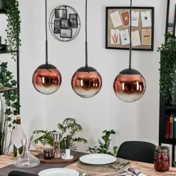 hofstein Gastor Suspension, Boule lumineuse, Suspension 20 cm Clair, Cuivré, 3 lumières