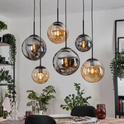 hofstein Gastor Suspension, Boule lumineuse, Suspension Ambre, Fumé, 6 lumières
