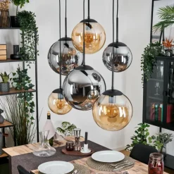 hofstein Gastor Suspension, Boule lumineuse, Suspension Ambre, Fumé, 6 lumières