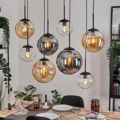 hofstein Gastor Suspension, Boule lumineuse, Suspension Ambre, Clair, Fumé, 8 lumières