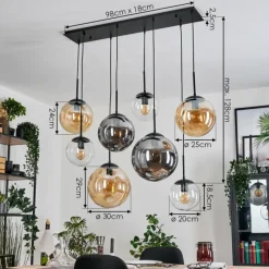 hofstein Gastor Suspension, Boule lumineuse, Suspension Ambre, Clair, Fumé, 8 lumières