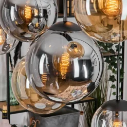 hofstein Gastor Suspension, Boule lumineuse, Suspension Ambre, Clair, Fumé, 8 lumières