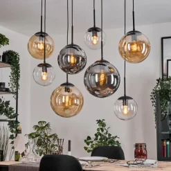 hofstein Gastor Suspension, Boule lumineuse, Suspension Ambre, Clair, Fumé, 8 lumières