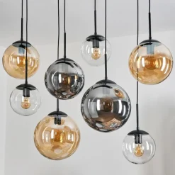hofstein Gastor Suspension, Boule lumineuse, Suspension Ambre, Clair, Fumé, 8 lumières