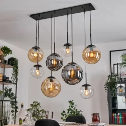 hofstein Gastor Suspension, Boule lumineuse, Suspension Ambre, Clair, Fumé, 8 lumières