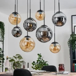 hofstein Gastor Suspension, Boule lumineuse, Suspension Ambre, Fumé, 8 lumières