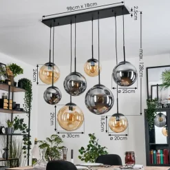 hofstein Gastor Suspension, Boule lumineuse, Suspension Ambre, Fumé, 8 lumières