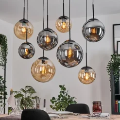 hofstein Gastor Suspension, Boule lumineuse, Suspension Ambre, Fumé, 8 lumières