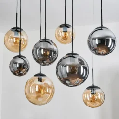 hofstein Gastor Suspension, Boule lumineuse, Suspension Ambre, Fumé, 8 lumières