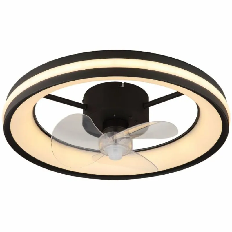 Luminaires Globo Lighting Gatian Ventilateur de plafond lumineux LED Noir, 1 lumière, Télécommandes