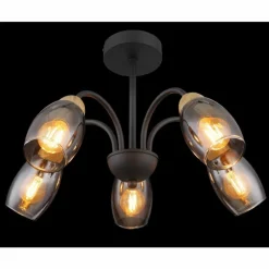Suspension Verre Fumé-Luminaires Globo Lighting GERLY Plafonnier Noir, 5 lumières