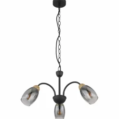 Suspension Verre Fumé-Luminaires Globo Lighting GERLY Suspension Noir, 3 lumières