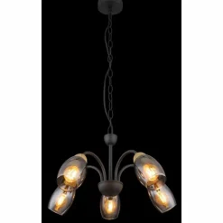Suspension Verre Fumé-Luminaires Globo Lighting GERLY Suspension Noir, 5 lumières