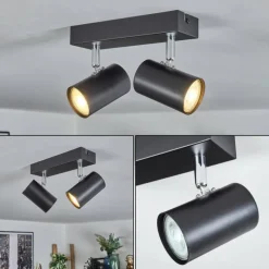 Luminaires Scandinaves-hofstein Gesteira Plafonnier, Spot de plafond Chrome, Noir, 2 lumières