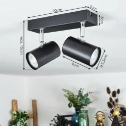 Luminaires Scandinaves-hofstein Gesteira Plafonnier, Spot de plafond Chrome, Noir, 2 lumières