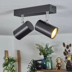 Luminaires Scandinaves-hofstein Gesteira Plafonnier, Spot de plafond Chrome, Noir, 2 lumières