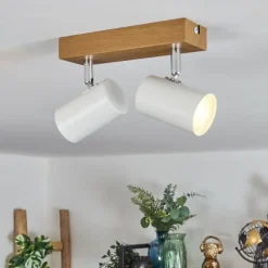 Luminaires Scandinaves-hofstein Gesteira Plafonnier, Spot de plafond Chrome, Couleur bois, 2 lumières