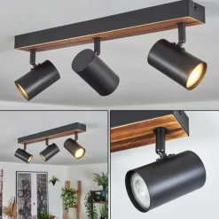 Luminaires Scandinaves-hofstein Gesteira Plafonnier, Spot de plafond Bois foncé, Noir, 3 lumières