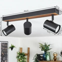 Luminaires Scandinaves-hofstein Gesteira Plafonnier, Spot de plafond Bois foncé, Noir, 3 lumières