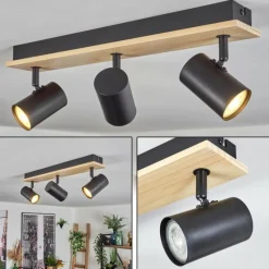 Luminaires Scandinaves-hofstein Gesteira Plafonnier, Spot de plafond Bois clair, Noir, 3 lumières