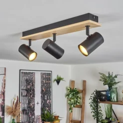 Luminaires Scandinaves-hofstein Gesteira Plafonnier, Spot de plafond Bois clair, Noir, 3 lumières