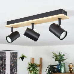 Luminaires Scandinaves-hofstein Gesteira Plafonnier, Spot de plafond Bois clair, Noir, 3 lumières