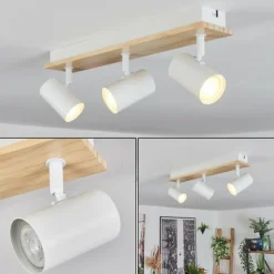 Luminaires Scandinaves-hofstein Gesteira Plafonnier, Spot de plafond Bois clair, Blanc, 3 lumières