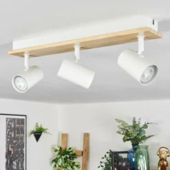 Luminaires Scandinaves-hofstein Gesteira Plafonnier, Spot de plafond Bois clair, Blanc, 3 lumières