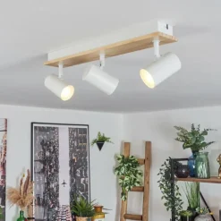 Luminaires Scandinaves-hofstein Gesteira Plafonnier, Spot de plafond Bois clair, Blanc, 3 lumières