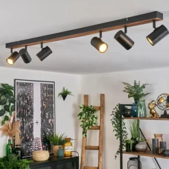 Luminaires Scandinaves-hofstein Gesteira Plafonnier, Spot de plafond Bois foncé, Noir, 6 lumières
