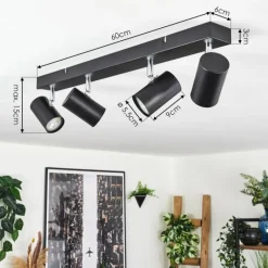 Luminaires Scandinaves-hofstein Gesteira Plafonnier, Spot de plafond Chrome, Noir, 4 lumières