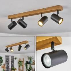 Luminaires Scandinaves-hofstein Gesteira Plafonnier, Spot de plafond Couleur bois, Noir, 4 lumières