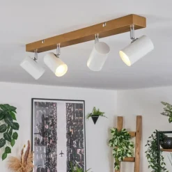 Luminaires Scandinaves-hofstein Gesteira Plafonnier, Spot de plafond Chrome, Couleur bois, 4 lumières