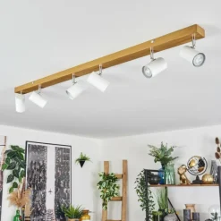 Luminaires Scandinaves-hofstein Gesteira Plafonnier, Spot de plafond Chrome, Couleur bois, 6 lumières