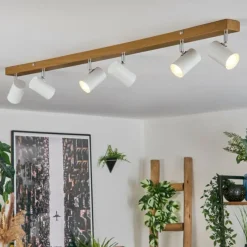 Luminaires Scandinaves-hofstein Gesteira Plafonnier, Spot de plafond Chrome, Couleur bois, 6 lumières