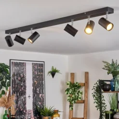 Luminaires Scandinaves-hofstein Gesteira Plafonnier, Spot de plafond Chrome, Noir, 6 lumières
