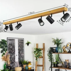 Luminaires Scandinaves-hofstein Gesteira Plafonnier, Spot de plafond Couleur bois, Noir, 6 lumières