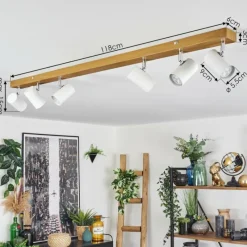 Luminaires Scandinaves-hofstein Gesteira Plafonnier, Spot de plafond Chrome, Couleur bois, 6 lumières