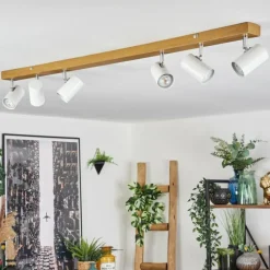 Luminaires Scandinaves-hofstein Gesteira Plafonnier, Spot de plafond Chrome, Couleur bois, 6 lumières