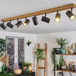 Luminaires Scandinaves-hofstein Gesteira Plafonnier, Spot de plafond Couleur bois, Noir, 8 lumières