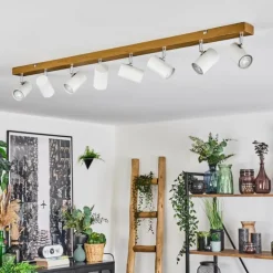 Luminaires Scandinaves-hofstein Gesteira Plafonnier, Spot de plafond Chrome, Couleur bois, 8 lumières