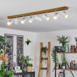 Luminaires Scandinaves-hofstein Gesteira Plafonnier, Spot de plafond Chrome, Couleur bois, 8 lumières